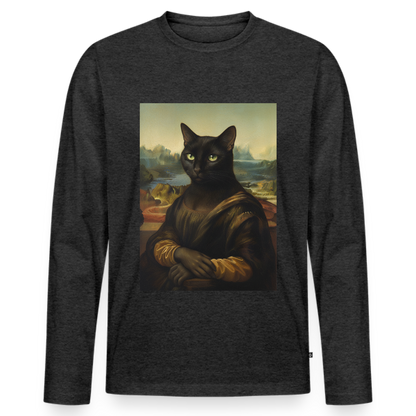 Mona Lisa… aber es ist eine Katze | Männer Premium Bio Langarmshirt - Anthrazit meliert