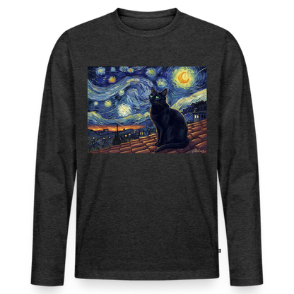 Sternennacht… aber die Katze denkt nach | Männer Premium Bio Langarmshirt - Anthrazit meliert