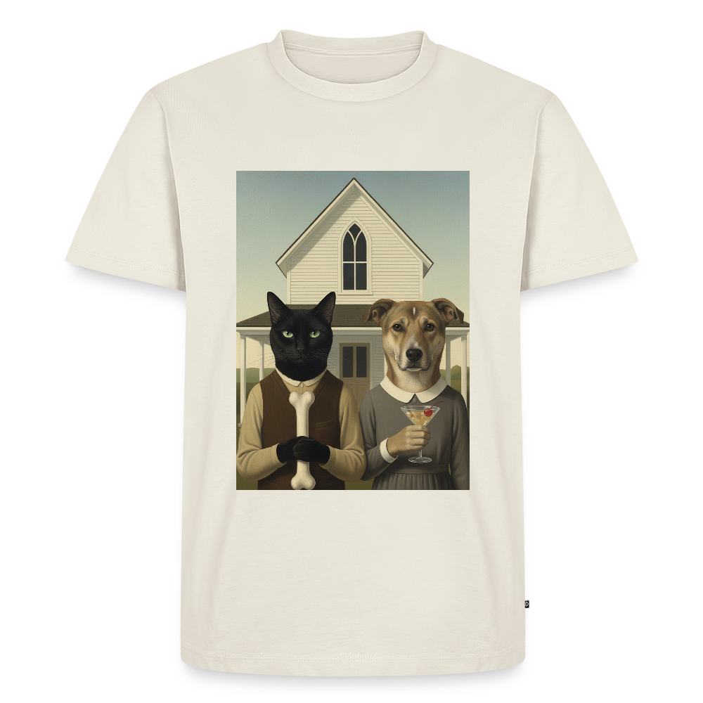 American Gothic… aber mit Katze und Hund | Männer Premium T-Shirt - Naturweiß