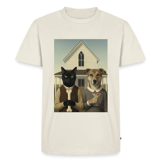 American Gothic… aber mit Katze und Hund | Männer Premium T-Shirt - Naturweiß