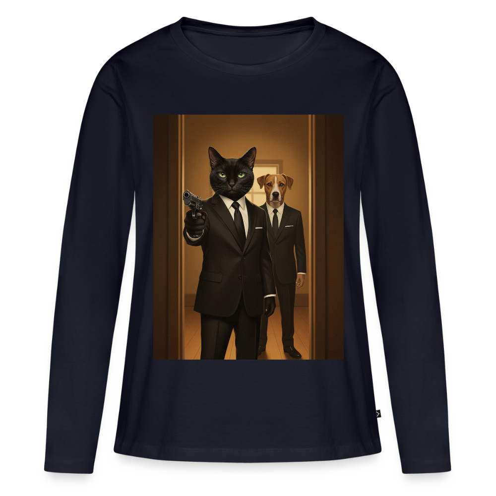 Krümel – Say Meow Again | Frauen Premium Bio Langarmshirt - Navy