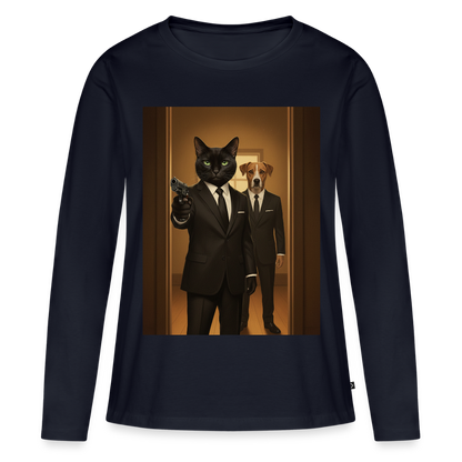 Krümel – Say Meow Again | Frauen Premium Bio Langarmshirt - Navy