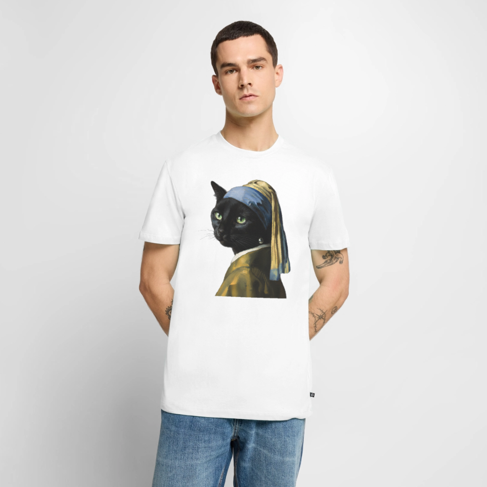 Das Mädchen mit dem Perlenohrring… aber es ist eine Katze | Männer Premium T-Shirt - Weiß