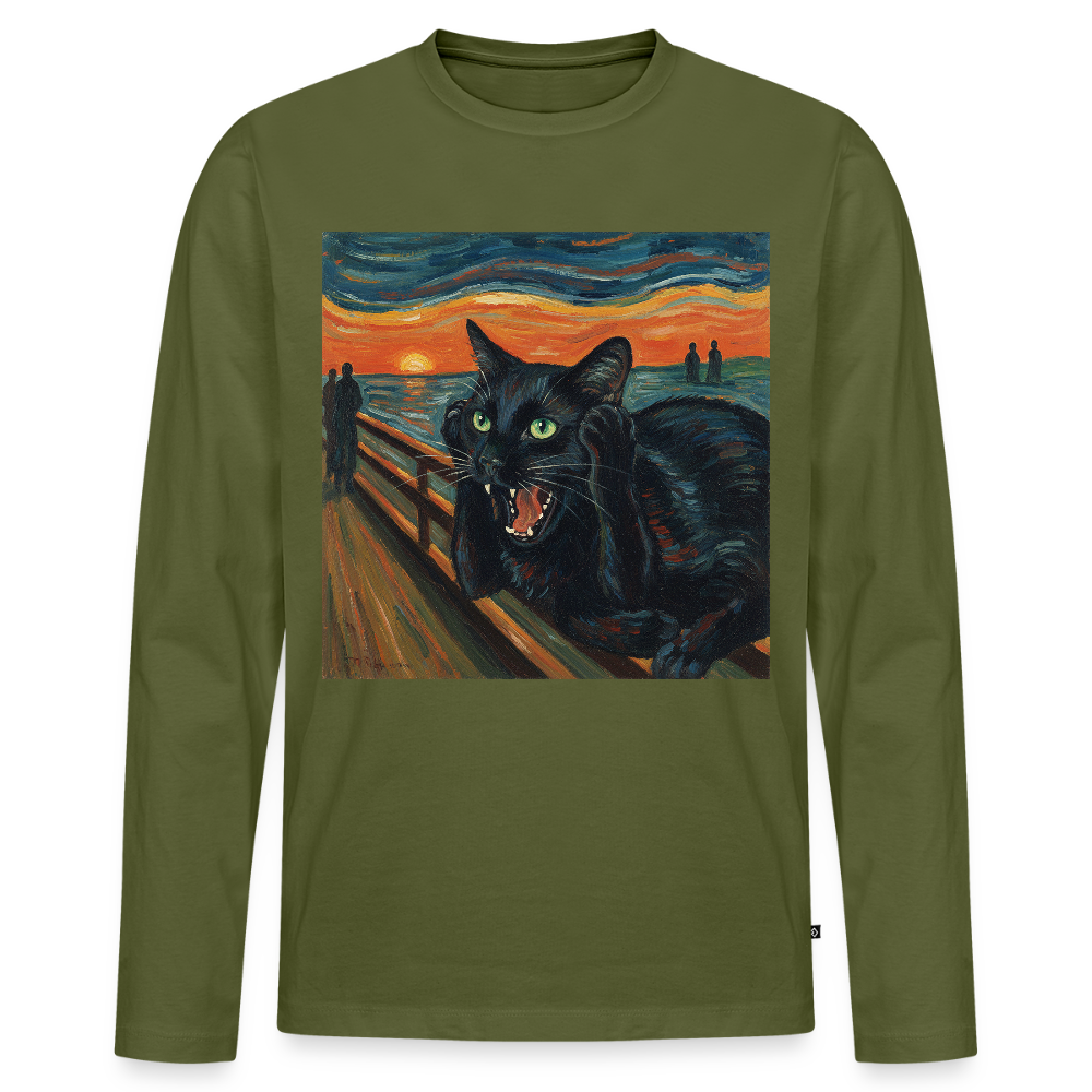 Der Schrei… aber die Katze hat’s zuerst gemerkt | Männer Premium Bio Langarmshirt - Khaki