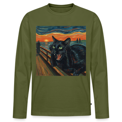 Der Schrei… aber die Katze hat’s zuerst gemerkt | Männer Premium Bio Langarmshirt - Khaki