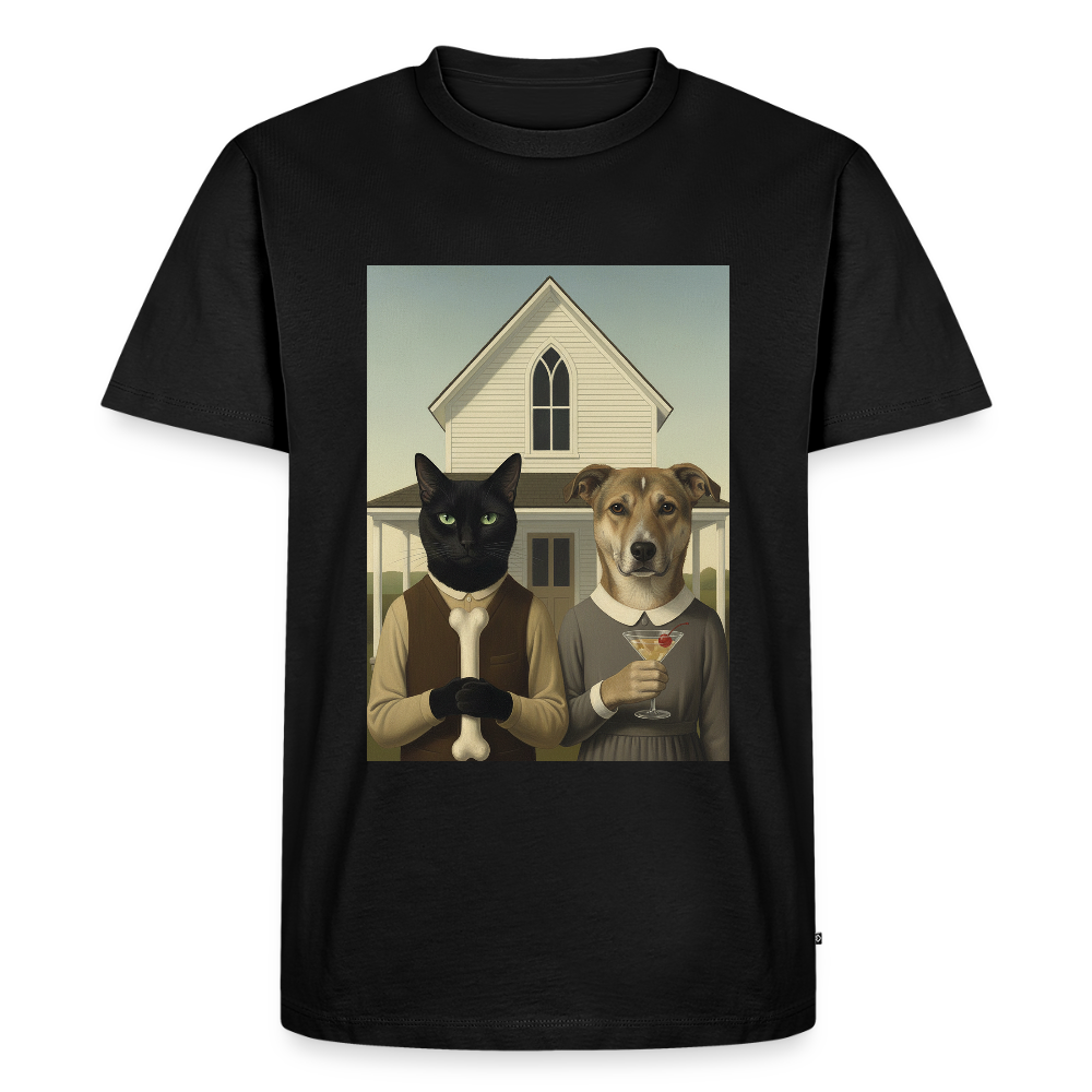 American Gothic… aber mit Katze und Hund | Männer Premium T-Shirt - Schwarz
