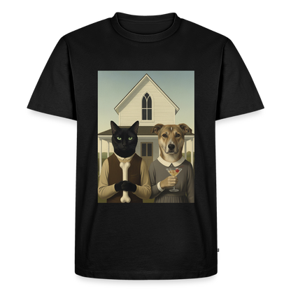 American Gothic… aber mit Katze und Hund | Männer Premium T-Shirt - Schwarz