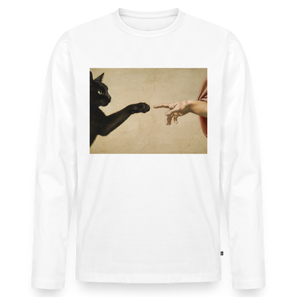 Die Erschaffung Adams… aber die Katze war schneller | Männer Premium Bio Langarmshirt - Weiß