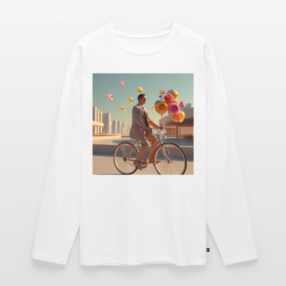 Fahrt ins Ungewisse (mit Blumen) | Männer Premium Bio Langarmshirt - Weiß
