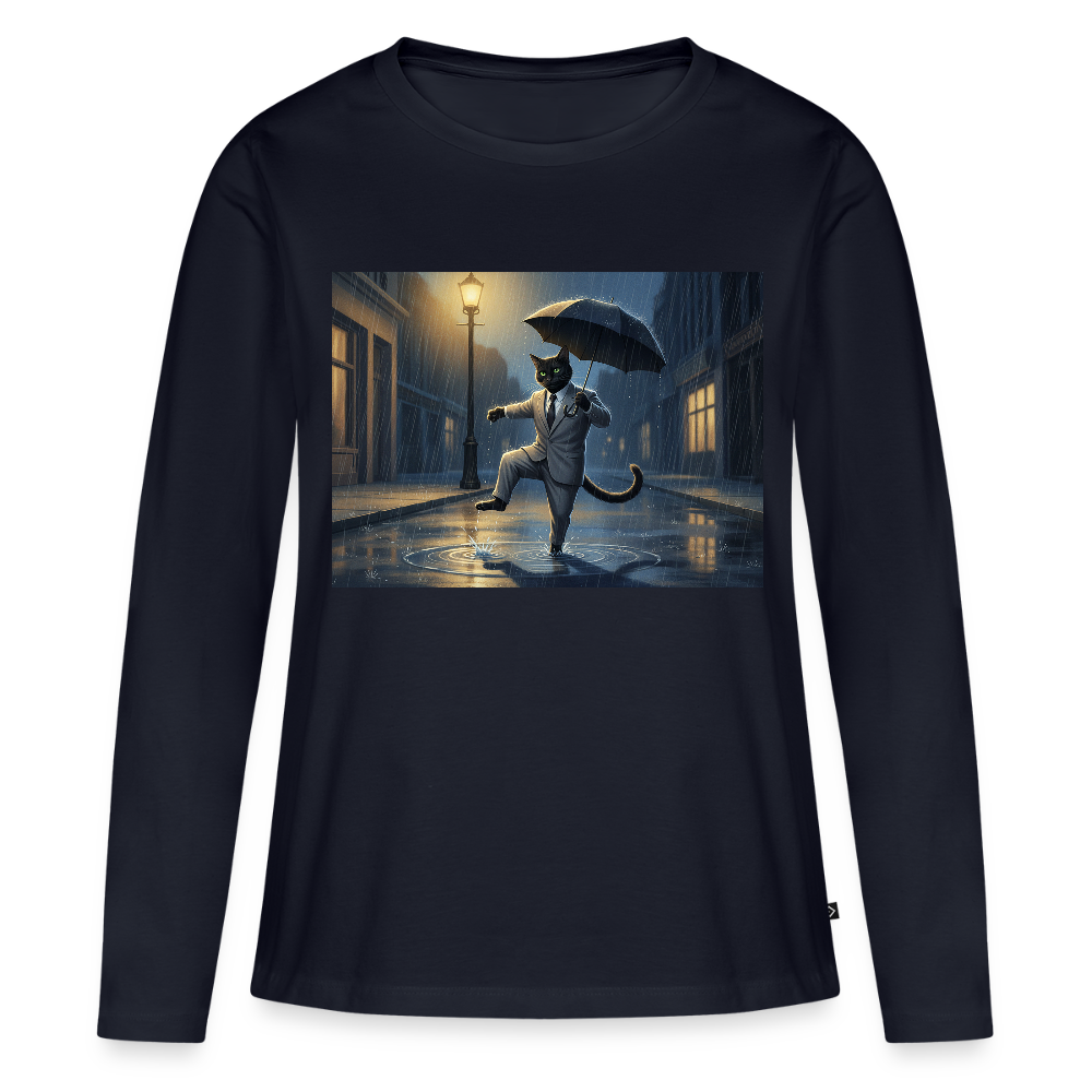 Krümel tanzt im Regen | Frauen Premium Bio Langarmshirt - Navy