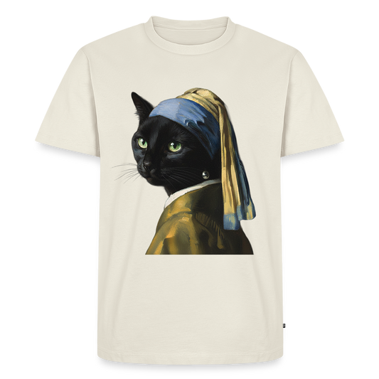 Das Mädchen mit dem Perlenohrring… aber es ist eine Katze | Männer Premium T-Shirt - Naturweiß