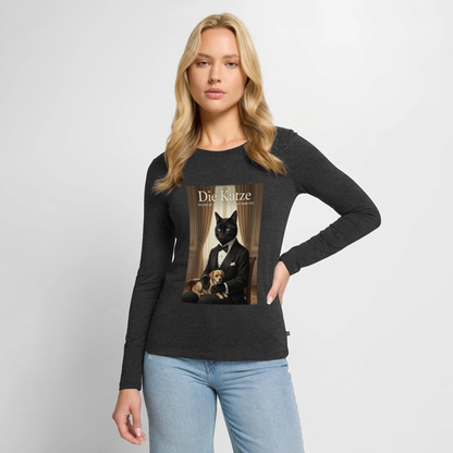 Die Katze – Krümel regelt das | Frauen Premium Bio Langarmshirt - Anthrazit meliert