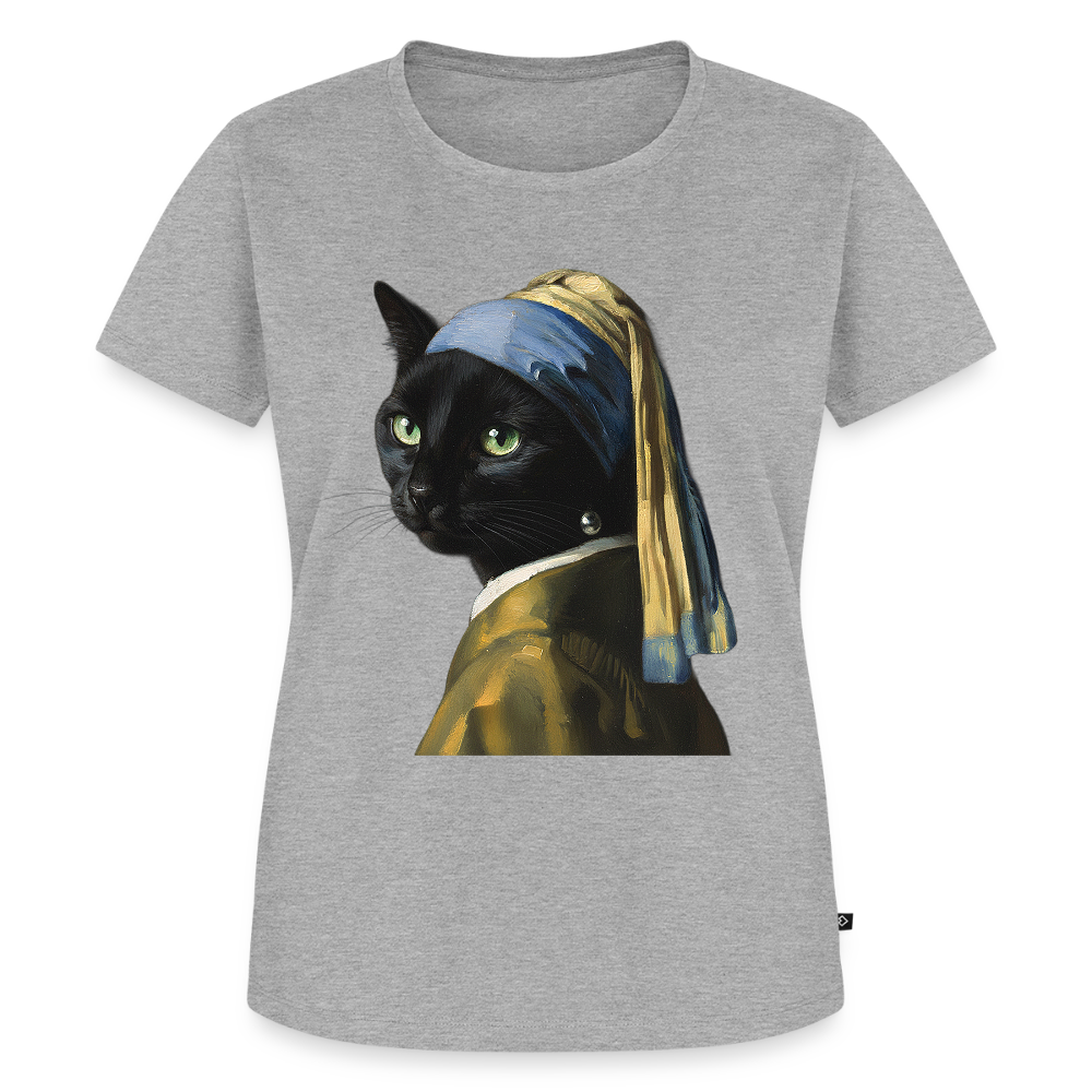 Das Mädchen mit dem Perlenohrring… aber es ist eine Katze | Frauen Premium T-Shirt - Grau meliert