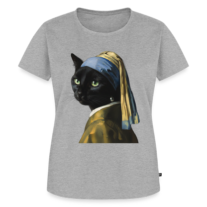 Das Mädchen mit dem Perlenohrring… aber es ist eine Katze | Frauen Premium T-Shirt - Grau meliert