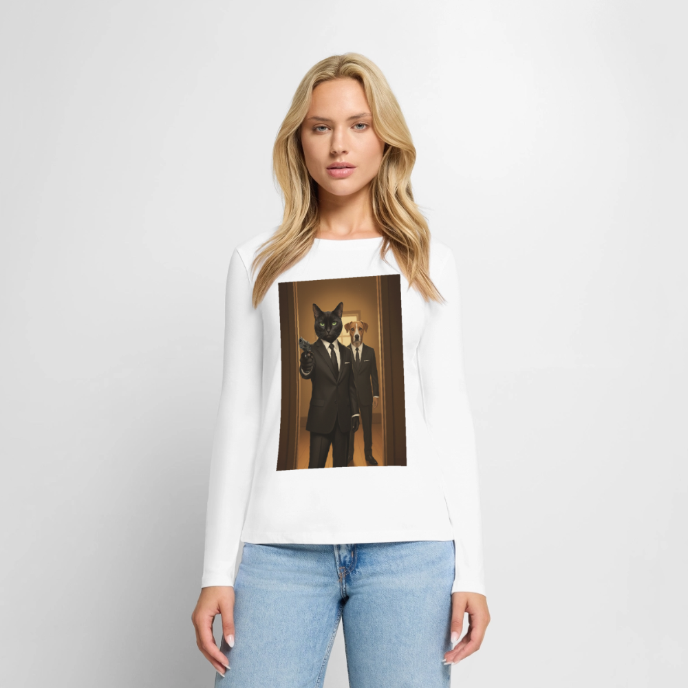 Krümel – Say Meow Again | Frauen Premium Bio Langarmshirt - Weiß