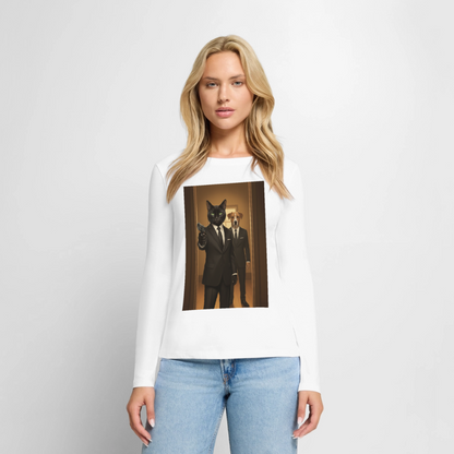 Krümel – Say Meow Again | Frauen Premium Bio Langarmshirt - Weiß