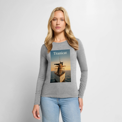 Titanicat – Ich bin der König der Kratzbäume | Frauen Premium Bio Langarmshirt - Grau meliert