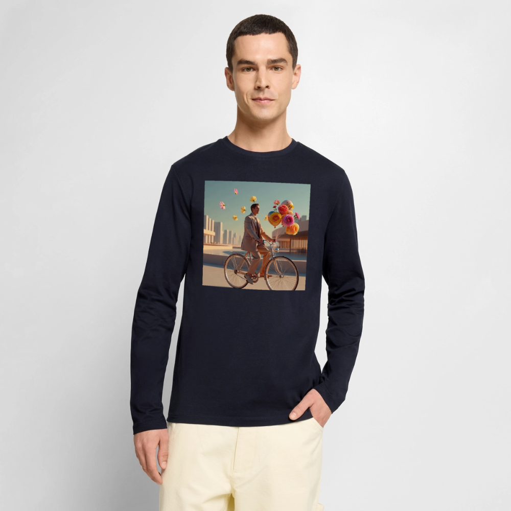 Fahrt ins Ungewisse (mit Blumen) | Männer Premium Bio Langarmshirt - Navy
