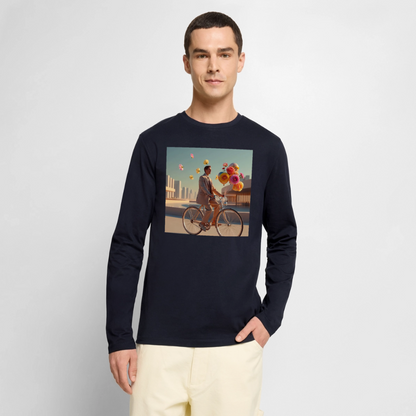 Fahrt ins Ungewisse (mit Blumen) | Männer Premium Bio Langarmshirt - Navy