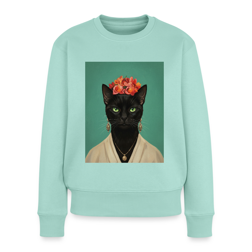 Frida Katze – Künstlerisches Katzenporträt | Frauen Premium Pullover - Mint 