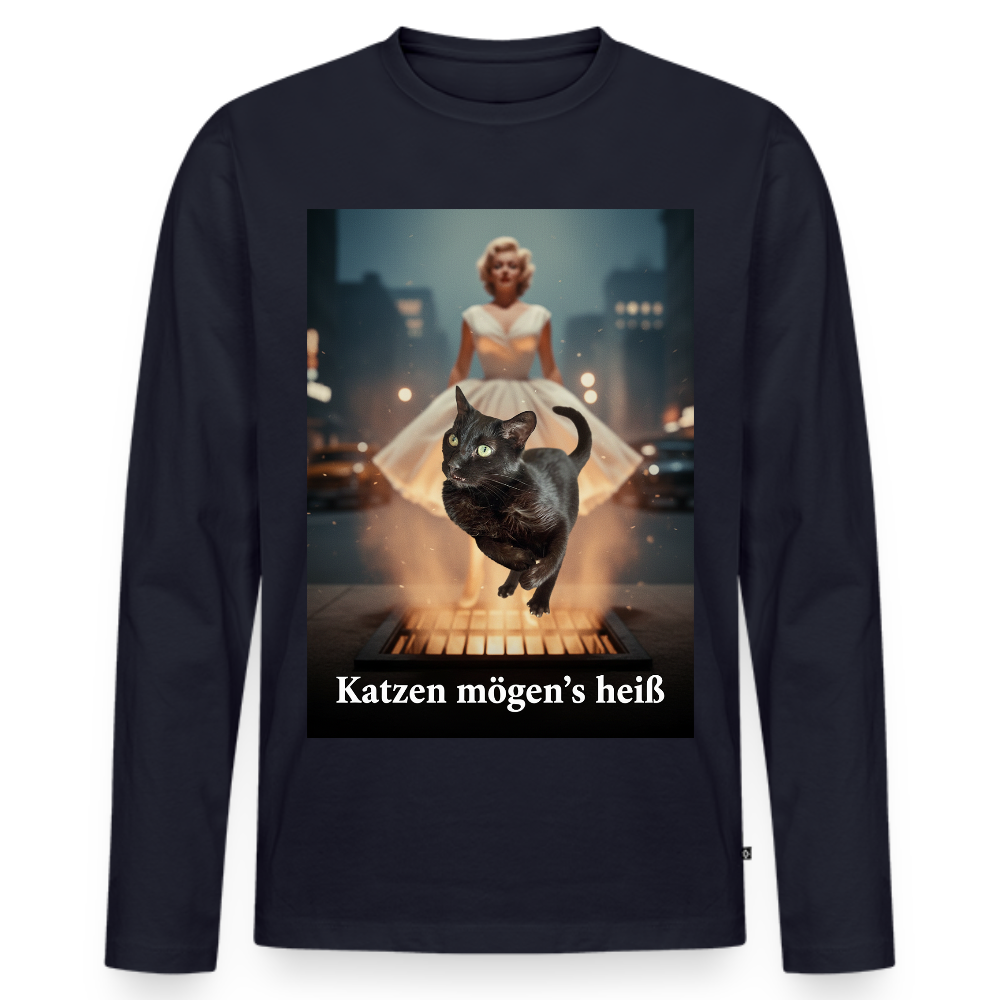 Katzen mögen’s heiß | Männer Premium Bio Langarmshirt - Navy