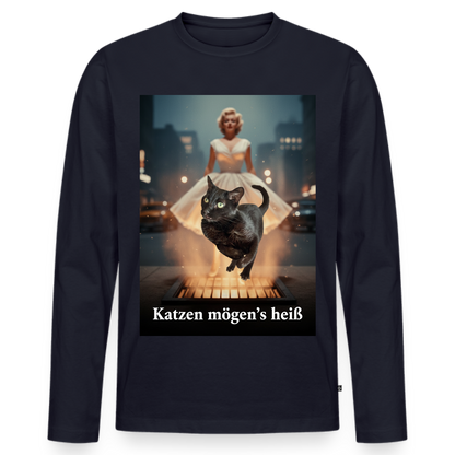Katzen mögen’s heiß | Männer Premium Bio Langarmshirt - Navy