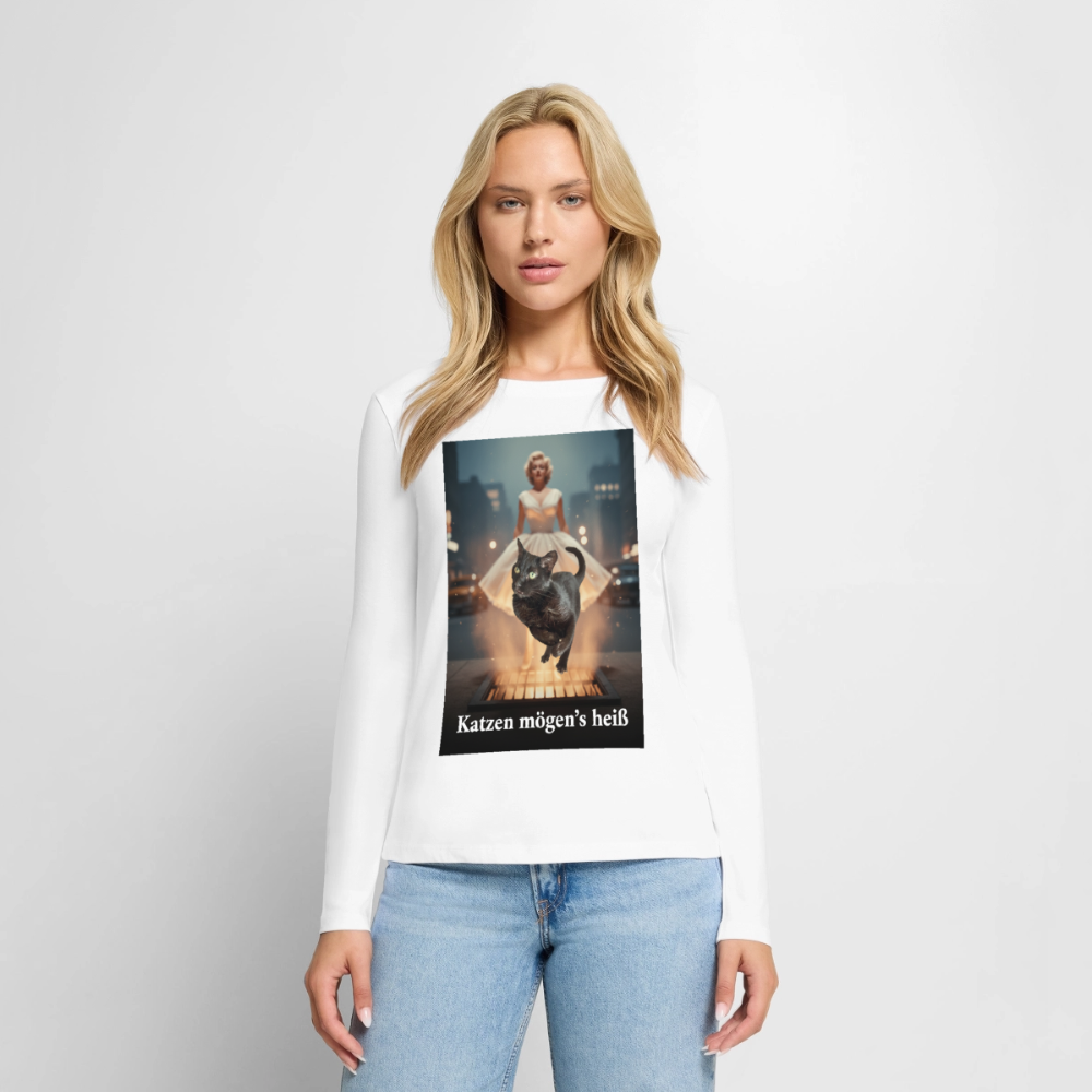 Katzen mögen’s heiß | Frauen Premium Bio Langarmshirt - Weiß