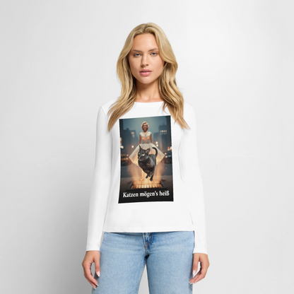 Katzen mögen’s heiß | Frauen Premium Bio Langarmshirt - Weiß