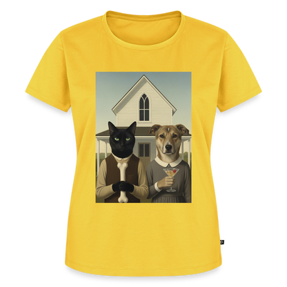 American Gothic… aber mit Katze und Hund | Frauen Premium T-Shirt - Gelb