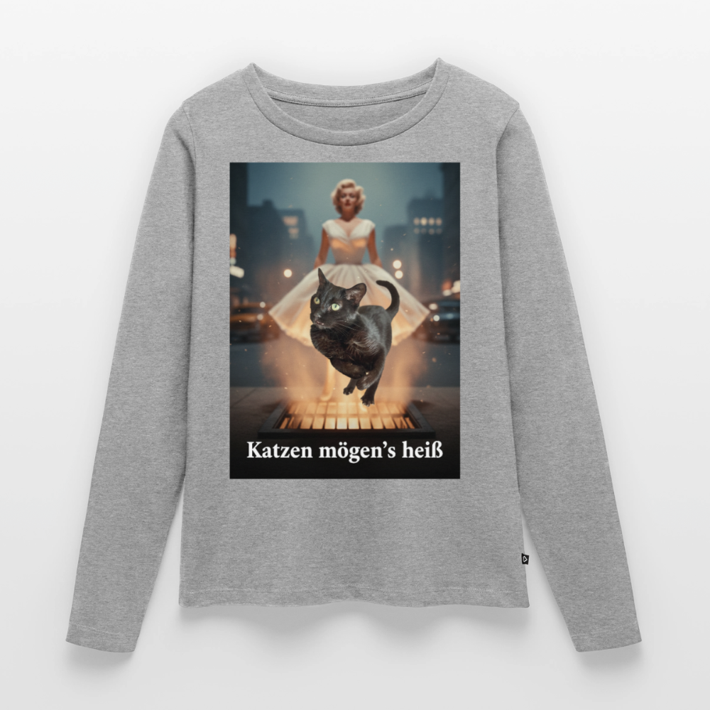 Katzen mögen’s heiß | Frauen Premium Bio Langarmshirt - Grau meliert