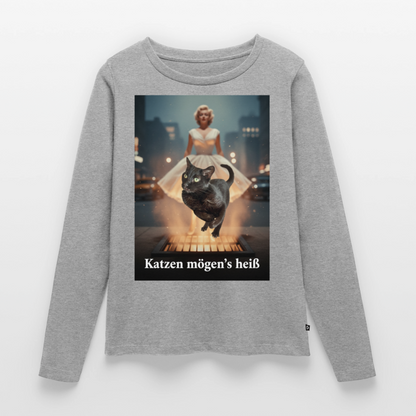 Katzen mögen’s heiß | Frauen Premium Bio Langarmshirt - Grau meliert