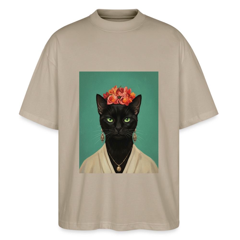 Frida Katze – Künstlerisches Katzenporträt | Stanley/Stella Oversized Unisex Bio T-Shirt Blaster - Steingrau