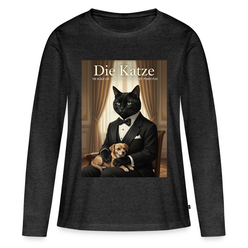 Die Katze – Krümel regelt das | Frauen Premium Bio Langarmshirt - Anthrazit meliert