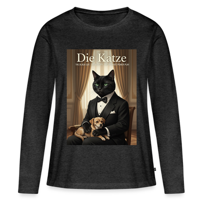 Die Katze – Krümel regelt das | Frauen Premium Bio Langarmshirt - Anthrazit meliert