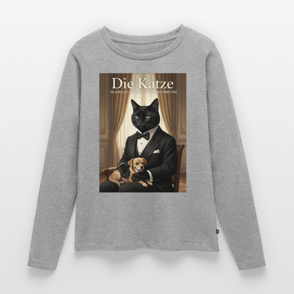 Die Katze – Krümel regelt das | Frauen Premium Bio Langarmshirt - Grau meliert