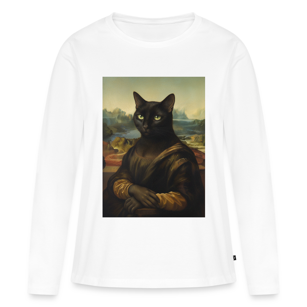 Mona Lisa… aber es ist eine Katze | Frauen Premium Bio Langarmshirt - Weiß