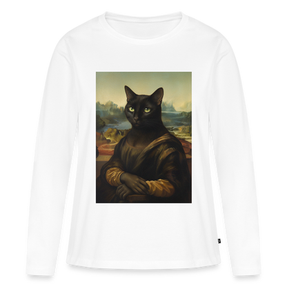 Mona Lisa… aber es ist eine Katze | Frauen Premium Bio Langarmshirt - Weiß