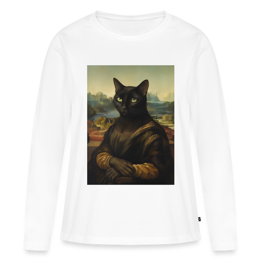 Mona Lisa… aber es ist eine Katze | Frauen Premium Bio Langarmshirt - Weiß