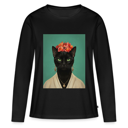 Frida Katze – Künstlerisches Katzenporträt | Frauen Premium Bio Langarmshirt - Schwarz