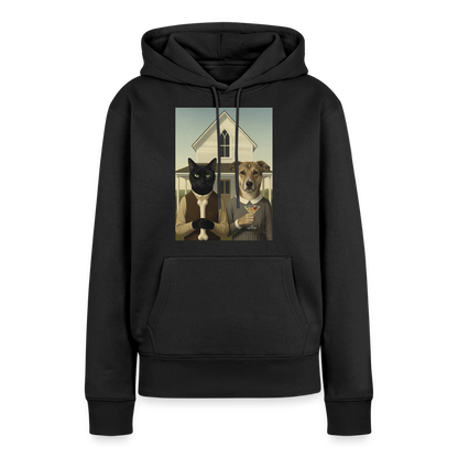American Gothic… aber mit Katze und Hund | Frauen Premium Hoodie - Schwarz