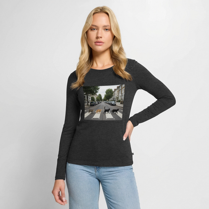 The Purrfect Crossing – Wir waren vor der Band da | Frauen Premium Bio Langarmshirt - Anthrazit meliert
