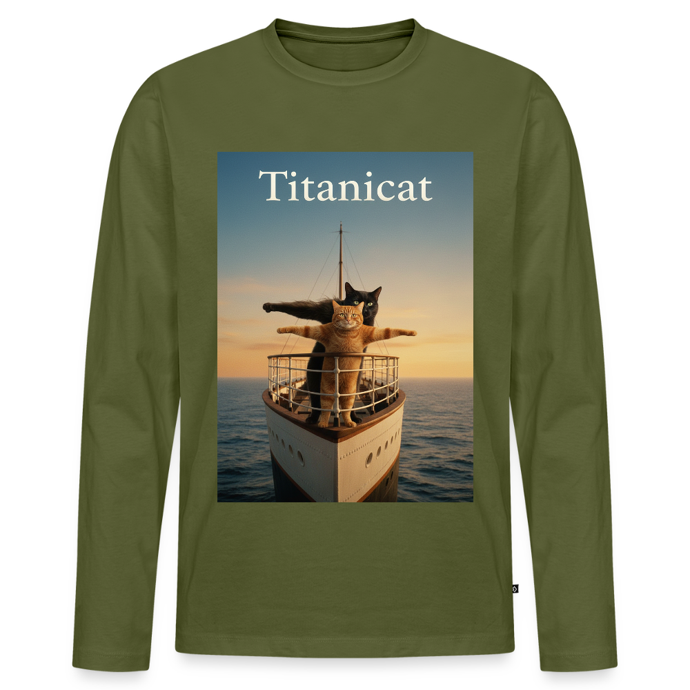 Titanicat – Ich bin der König der Kratzbäume | Männer Premium Bio Langarmshirt - Khaki