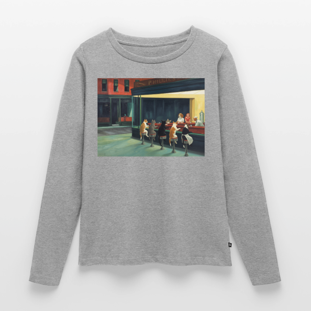 Wenn Hopper Katzen gemalt hätte | Frauen Premium Bio Langarmshirt - Grau meliert