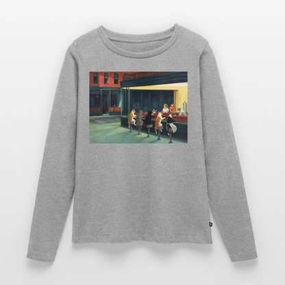 Wenn Hopper Katzen gemalt hätte | Frauen Premium Bio Langarmshirt - Grau meliert