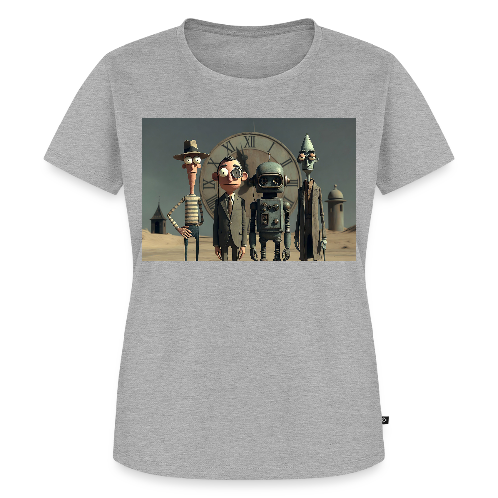 Pünktlich zu spät – Die seltsame Gesellschaft | Frauen Premium T-Shirt - Grau meliert