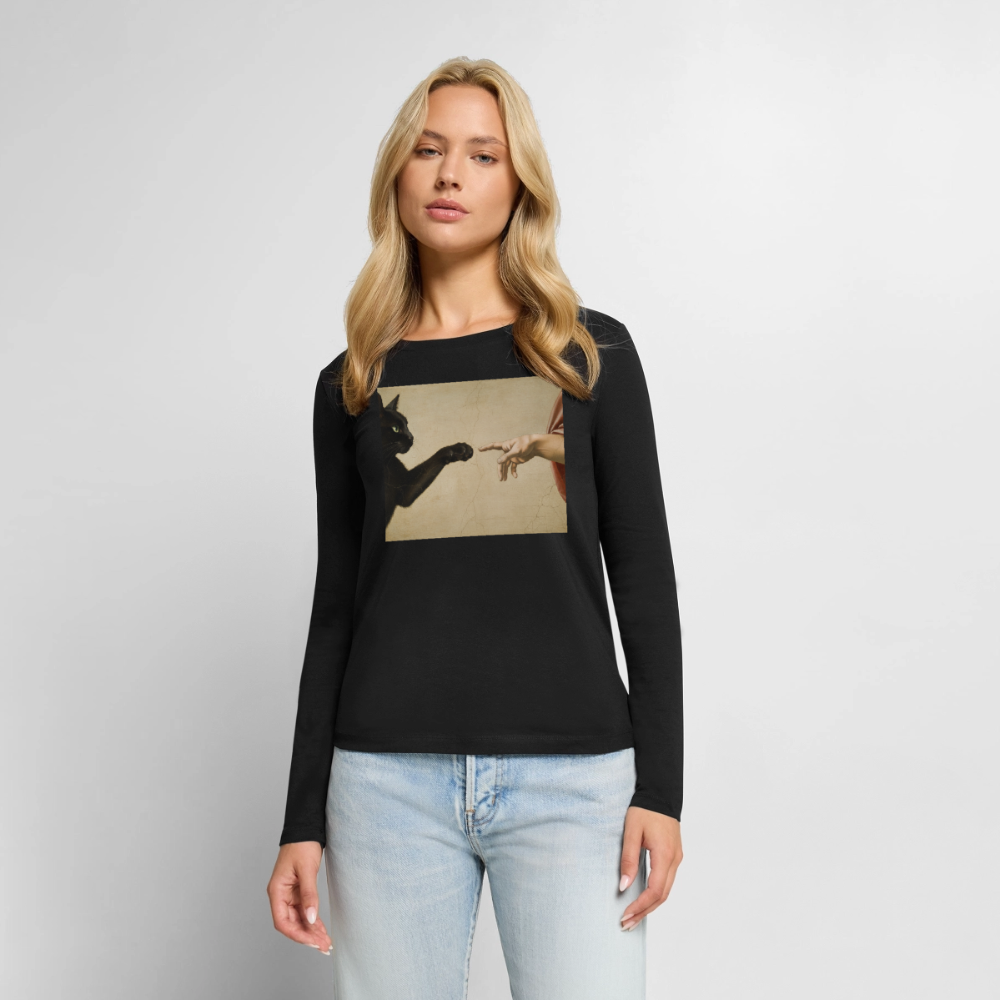 Die Erschaffung Adams… aber die Katze war schneller | Frauen Premium Bio Langarmshirt - Schwarz