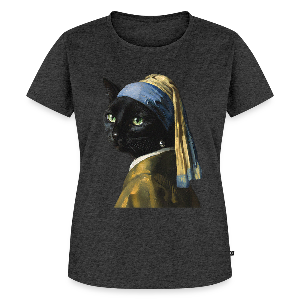 Das Mädchen mit dem Perlenohrring… aber es ist eine Katze | Frauen Premium T-Shirt - Anthrazit meliert