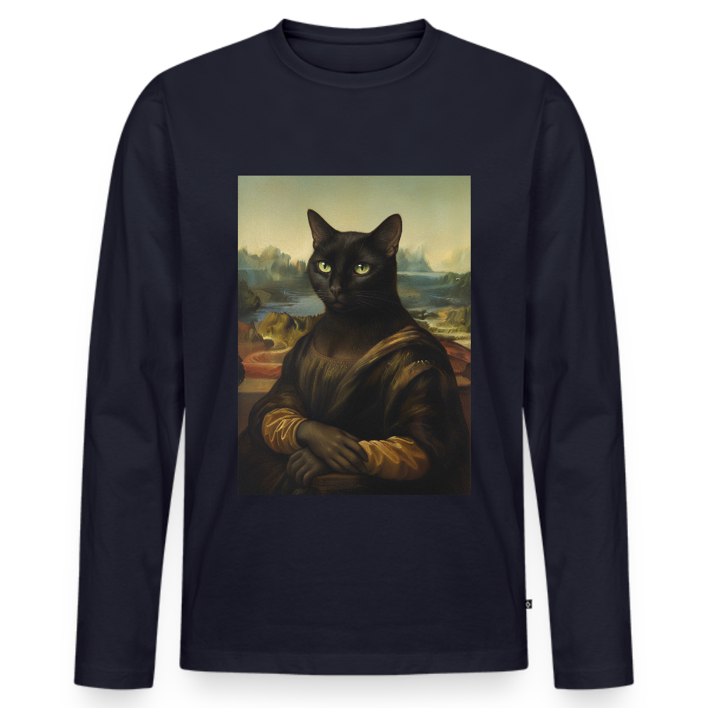 Mona Lisa… aber es ist eine Katze | Männer Premium Bio Langarmshirt - Navy