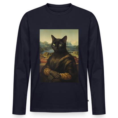 Mona Lisa… aber es ist eine Katze | Männer Premium Bio Langarmshirt - Navy