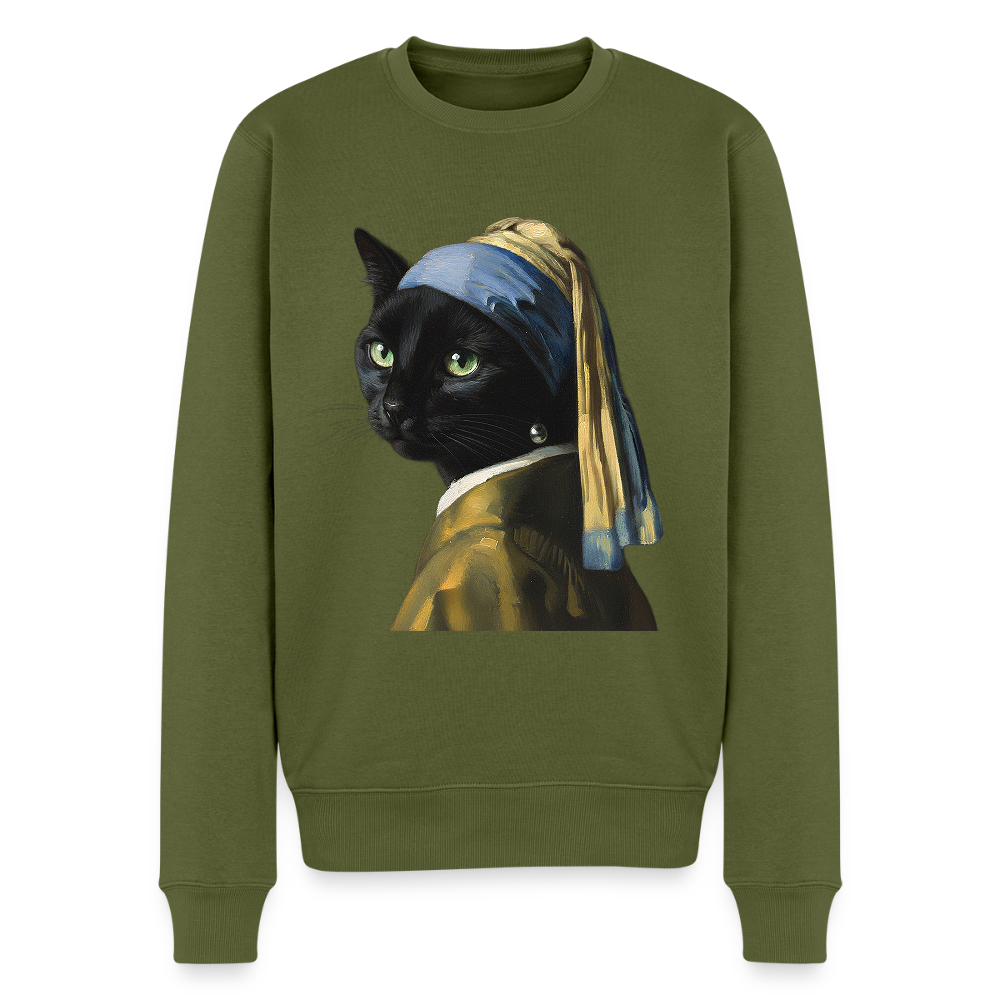 Das Mädchen mit dem Perlenohrring… aber es ist eine Katze |  Männer Premium Pullover - Khaki